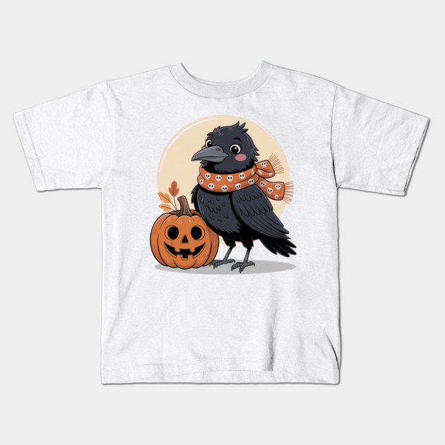 Crow and Pumpkin Kids T-Shirt by Creatifly Graphic Tees