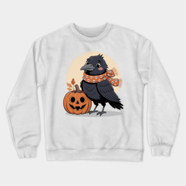 Crow and Pumpkin Crewneck Sweatshirt by Creatifly Graphic Tees
