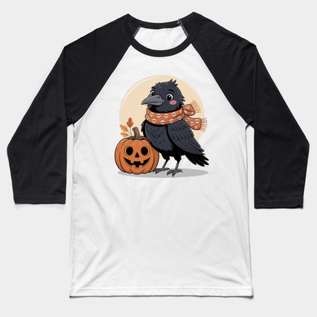 Crow and Pumpkin Baseball T-Shirt by Creatifly Graphic Tees