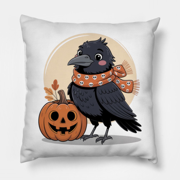 Crow and Pumpkin Pillow by Creatifly Graphic Tees