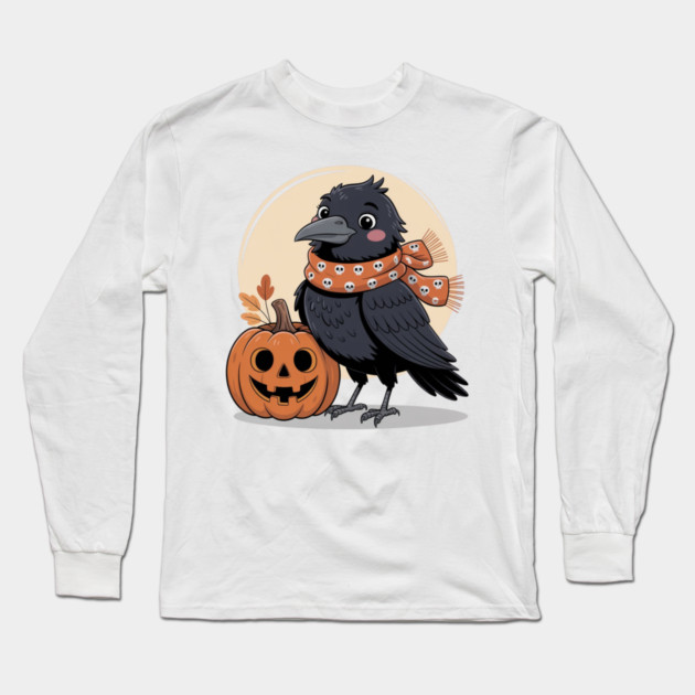 Crow and Pumpkin Long Sleeve T-Shirt by Creatifly Graphic Tees