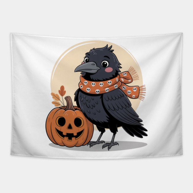 Crow and Pumpkin Tapestry by Creatifly Graphic Tees