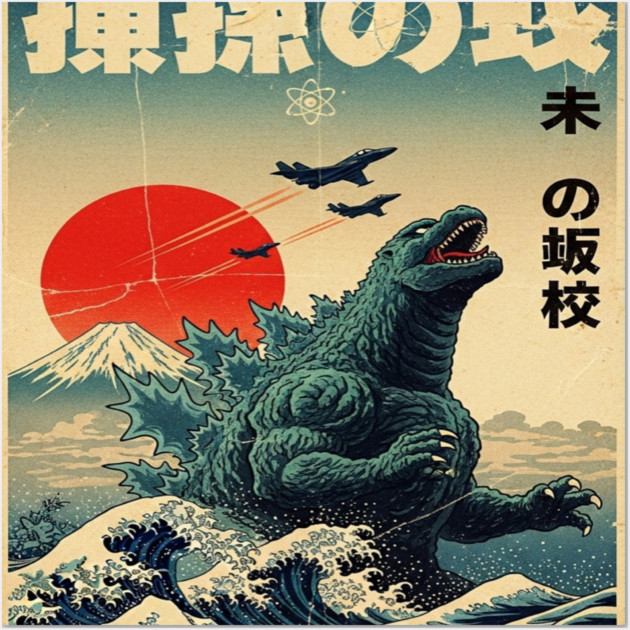 Kaiju Monster Tee - Vintage Japan Ocean Waves Art Wall Art by OUTFITPAW