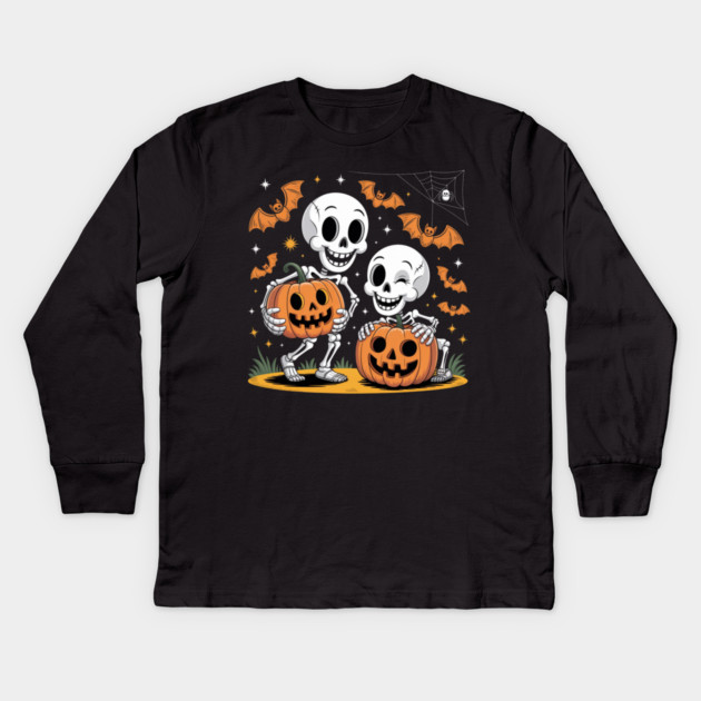 Slightly Subtle Halloween Skeleton Kids Long Sleeve T-Shirt by Creatifly Graphic Tees