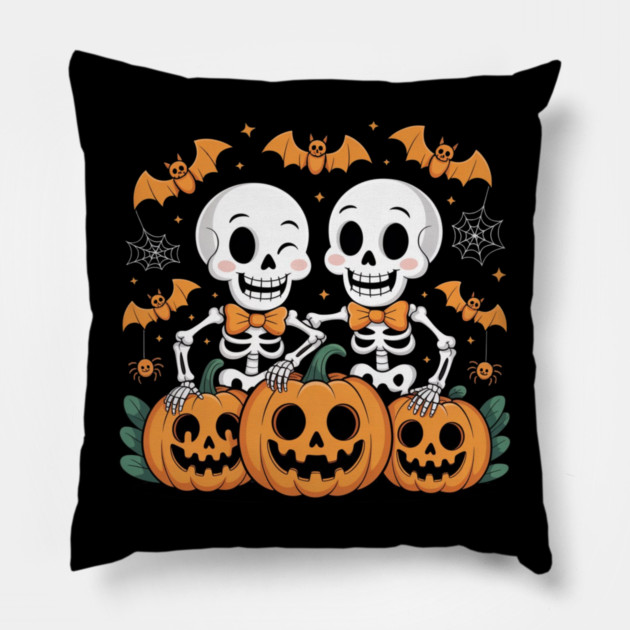 Slightly Subtle Halloween Skeleton Pillow by Creatifly Graphic Tees