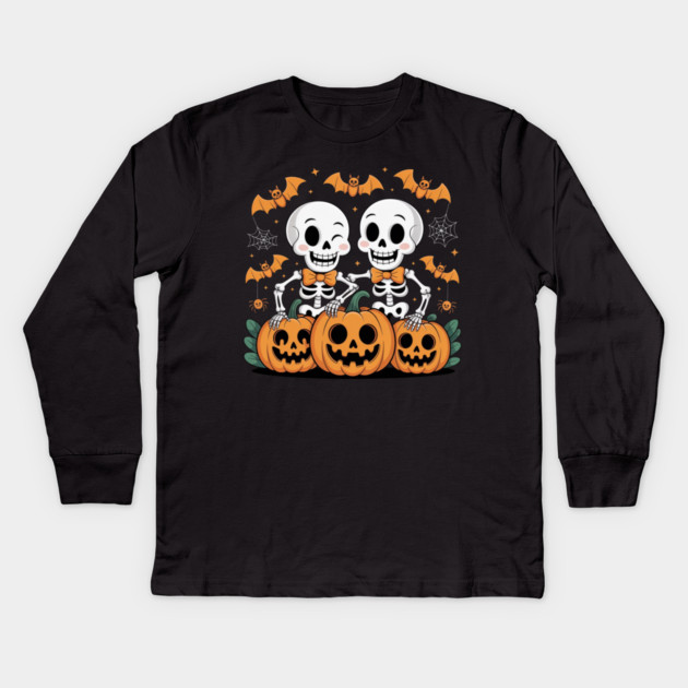 Slightly Subtle Halloween Skeleton Kids Long Sleeve T-Shirt by Creatifly Graphic Tees