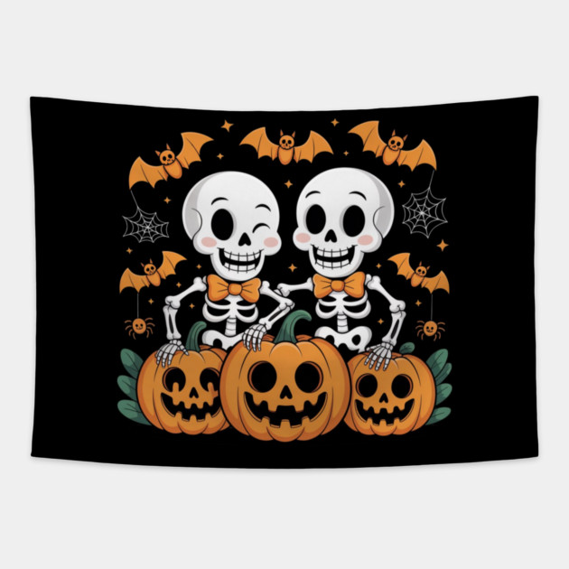 Slightly Subtle Halloween Skeleton Tapestry by Creatifly Graphic Tees