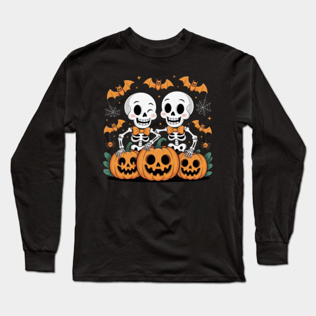 Slightly Subtle Halloween Skeleton Long Sleeve T-Shirt by Creatifly Graphic Tees