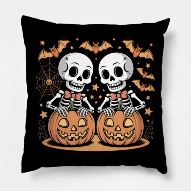 Slightly Subtle Halloween Skeleton Pillow by Creatifly Graphic Tees