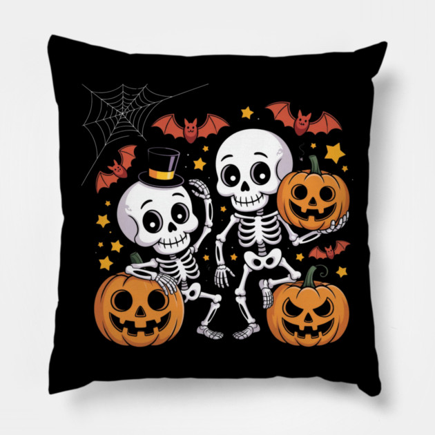 Slightly Subtle Halloween Skeleton Pillow by Creatifly Graphic Tees