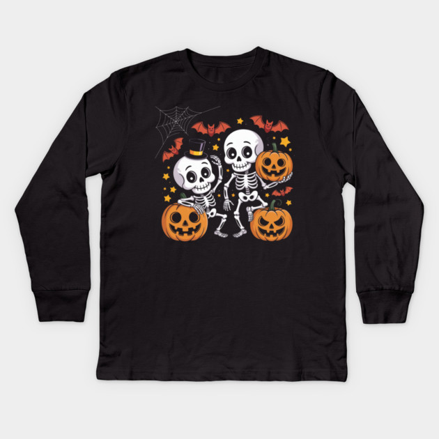 Slightly Subtle Halloween Skeleton Kids Long Sleeve T-Shirt by Creatifly Graphic Tees