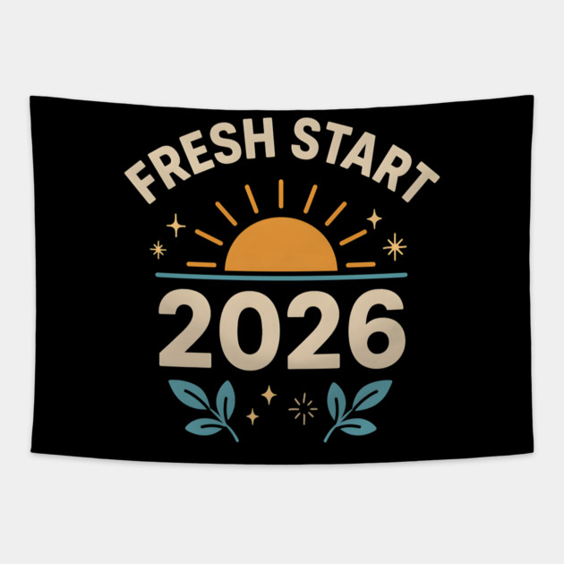 Fresh Start 2026 – Motivational New Year Sunrise Graphic Tapestry by MakerMind8.2
