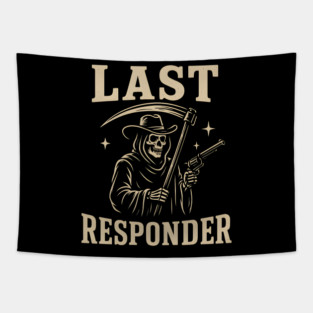 Last Responder Grim Reaper Cowboy – Dark Humor Graphic Tapestry