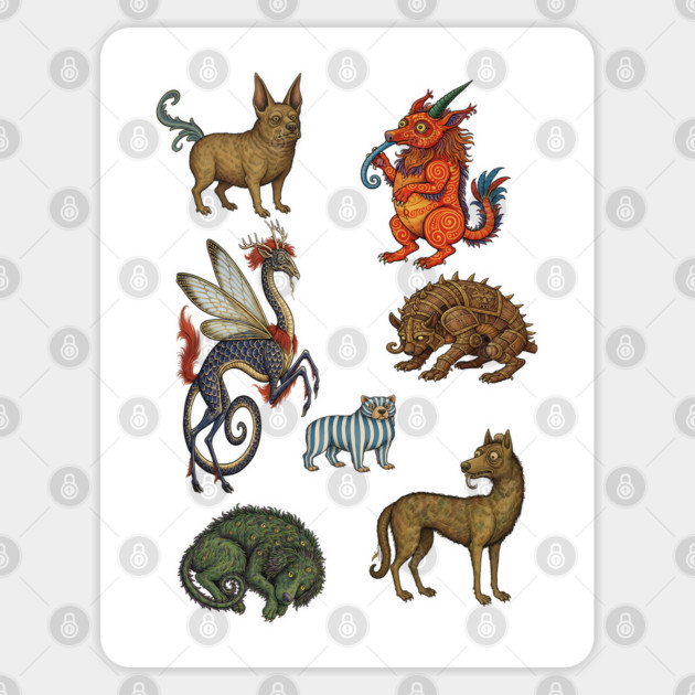 Ugly Medieval Dogs. Funny look at dogs from mythic ancient medieval times. Sticker by Luxinda