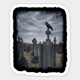 Crows Perch on Graves In The Cemetery, spooky design Sticker