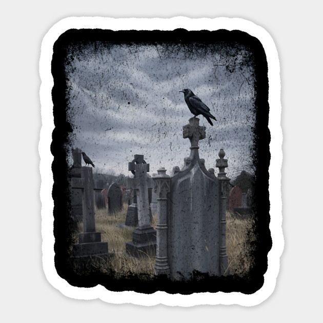 Crows Perch on Graves In The Cemetery, spooky design Magnet by Luxinda