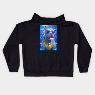 Blue Nose Pitbull with Gold Chains and Shades – Funny Cool Dog Art with Hip-Hop Vibes Kids Hoodie
