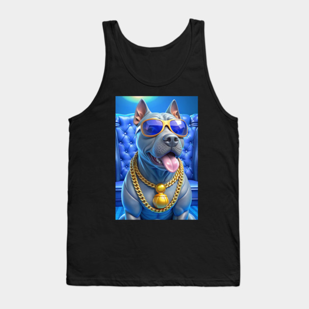 Blue Nose Pitbull with Gold Chains and Shades – Funny Cool Dog Art with Hip-Hop Vibes Tank Top by IamActiveDog
