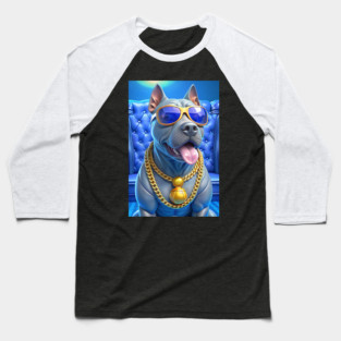 Blue Nose Pitbull with Gold Chains and Shades – Funny Cool Dog Art with Hip-Hop Vibes Baseball T-Shirt