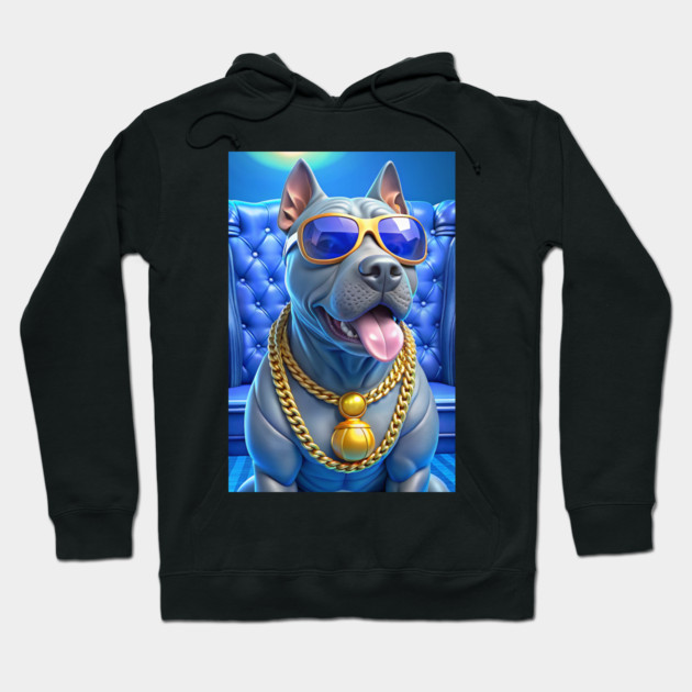 Blue Nose Pitbull with Gold Chains and Shades – Funny Cool Dog Art with Hip-Hop Vibes Hoodie by IamActiveDog