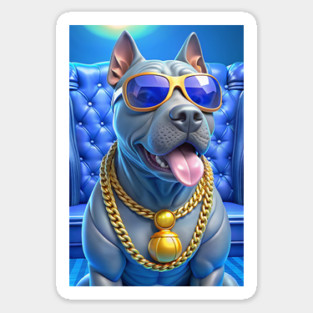 Blue Nose Pitbull with Gold Chains and Shades – Funny Cool Dog Art with Hip-Hop Vibes Magnet