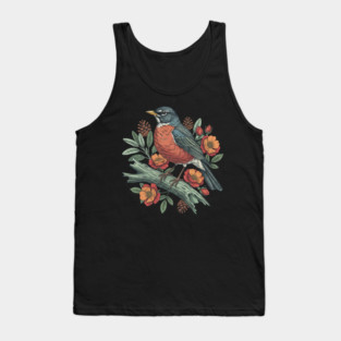 Botanical American Robin Bird Art Tank Top