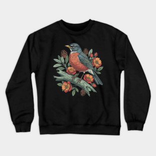 Botanical American Robin Bird Art Crewneck Sweatshirt