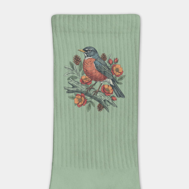 Botanical American Robin Bird Art by BirdsnStuff