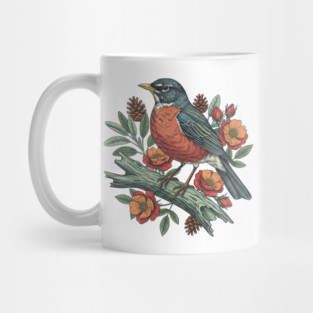 Botanical American Robin Bird Art Mug
