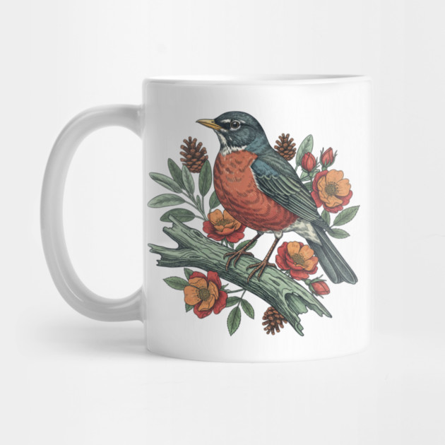 Botanical American Robin Bird Art by BirdsnStuff