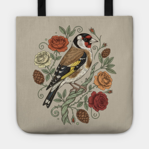 Botanical European Goldfinch Tote by BirdsnStuff