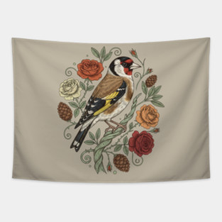 Botanical European Goldfinch Tapestry