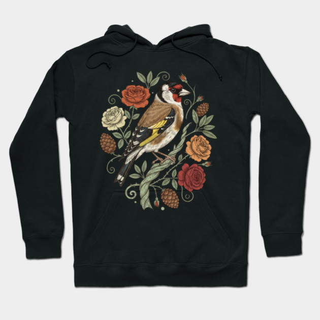 Botanical European Goldfinch Hoodie by BirdsnStuff