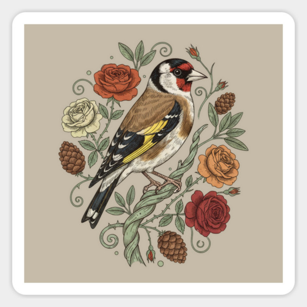 Botanical European Goldfinch Magnet by BirdsnStuff
