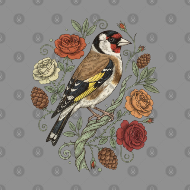 Botanical European Goldfinch by BirdsnStuff