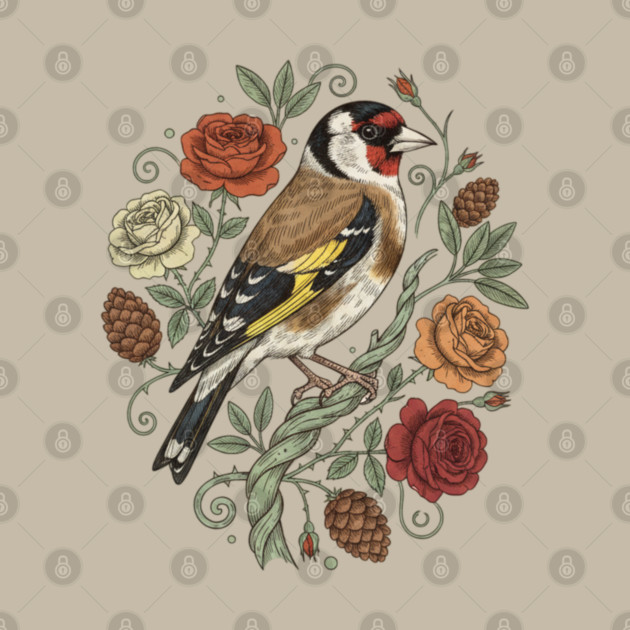 Botanical European Goldfinch by BirdsnStuff