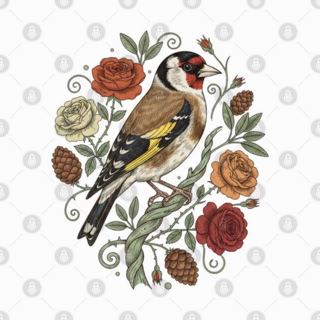 Botanical European Goldfinch by BirdsnStuff
