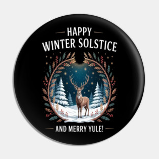 Starry Night Stag Happy Winter Solstice And Merry Yule Pin