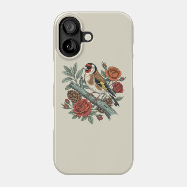 Botanical European Goldfinch Bird Art Phone Case by BirdsnStuff