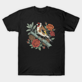 Botanical European Goldfinch Bird Art T-Shirt