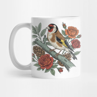 Botanical European Goldfinch Bird Art Mug