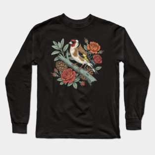 Botanical European Goldfinch Bird Art Long Sleeve T-Shirt
