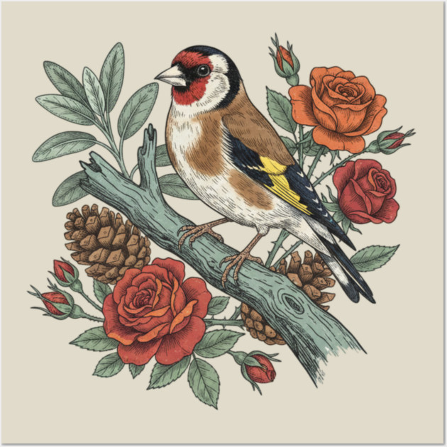 Botanical European Goldfinch Bird Art Wall Art by BirdsnStuff