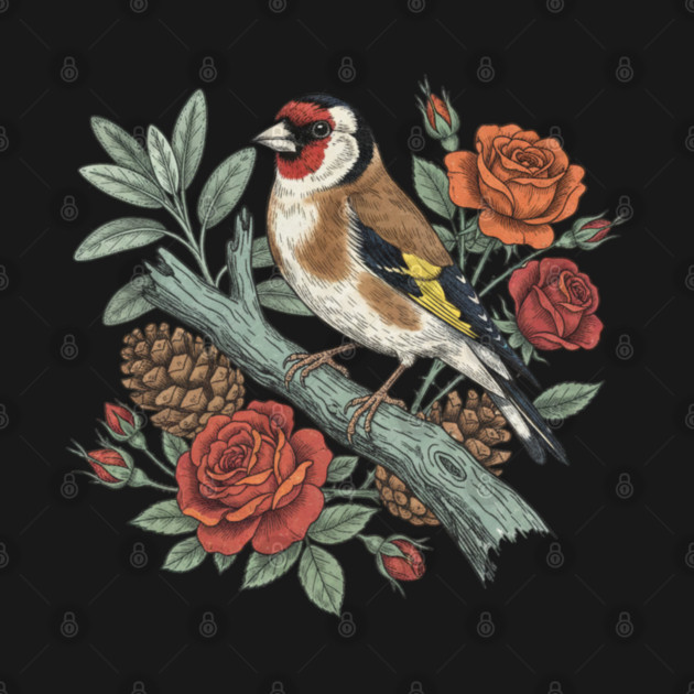 Botanical European Goldfinch Bird Art by BirdsnStuff