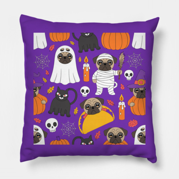 Halloween-Pug Pillow by Creatifly Graphic Tees