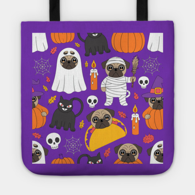 Halloween-Pug Tote by Creatifly Graphic Tees