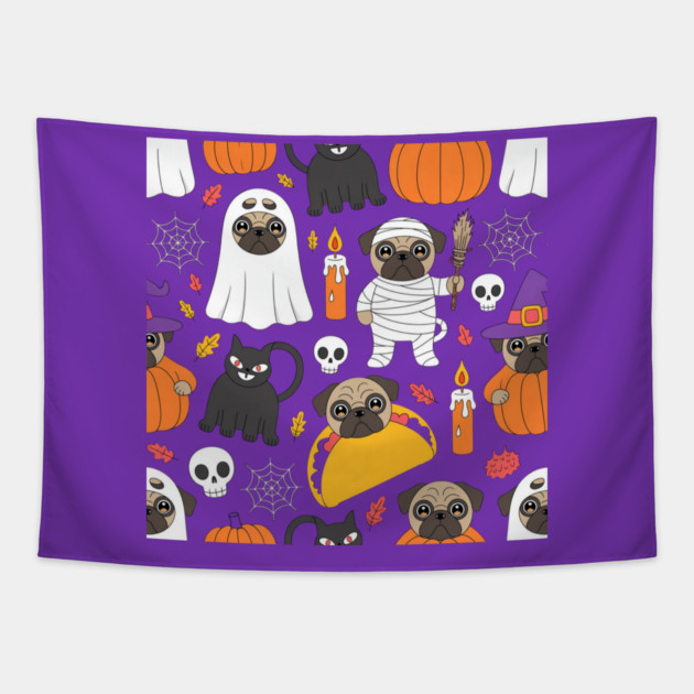 Halloween-Pug Tapestry by Creatifly Graphic Tees