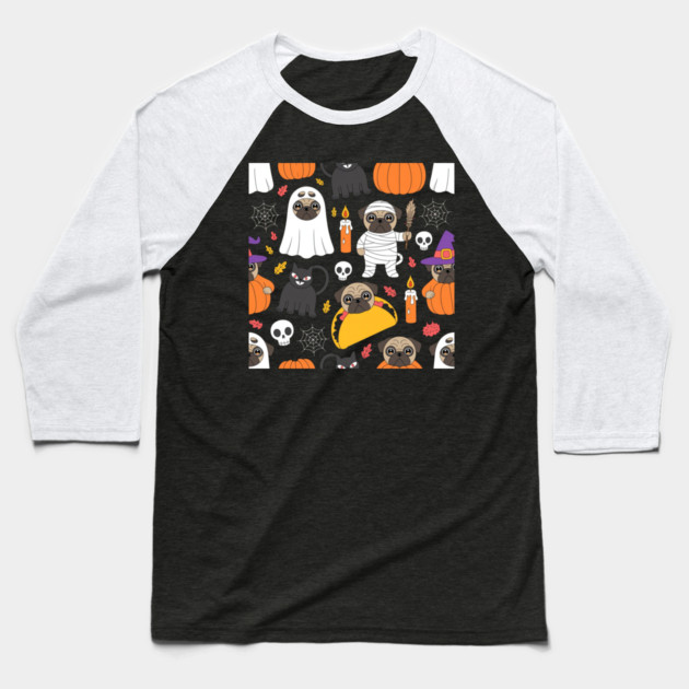 Halloween-Pug Baseball T-Shirt by Creatifly Graphic Tees