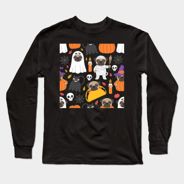 Halloween-Pug Long Sleeve T-Shirt by Creatifly Graphic Tees