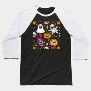 Halloween-Pug Baseball T-Shirt